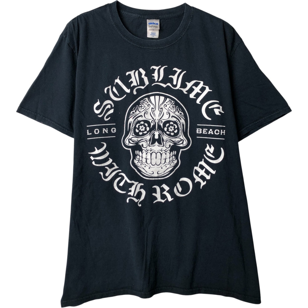 Gildan Sublime Skull Pattern Band T-Shirt, Men's Size Medium cotton black type Vintage Second Hand