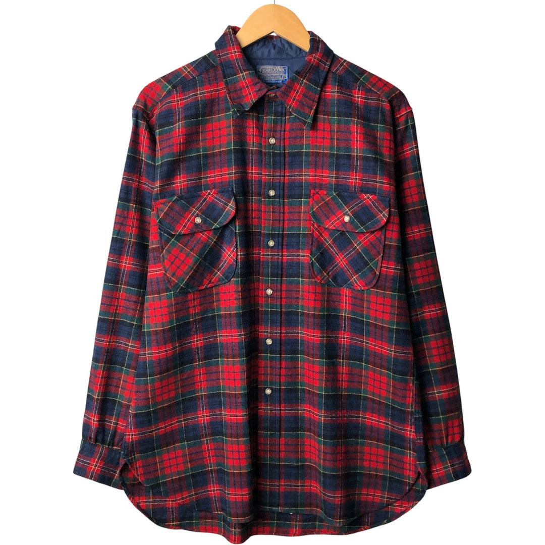 Vintage 70'S Pendleton Check Pattern Wool Shirt Made in USA Men's L wool red type Vintage Second Hand