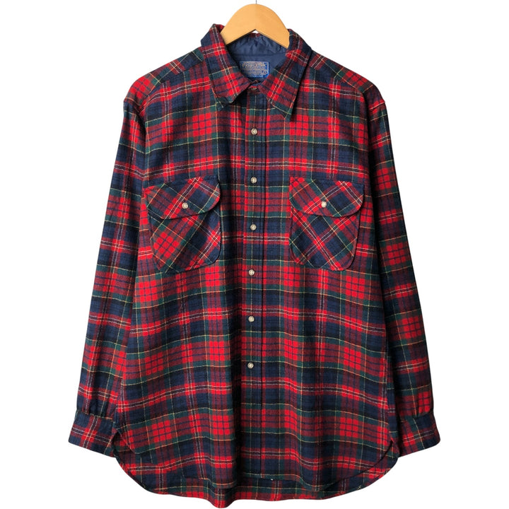 Vintage 70'S Pendleton Check Pattern Wool Shirt Made in USA Men's L wool red type Vintage Second Hand
