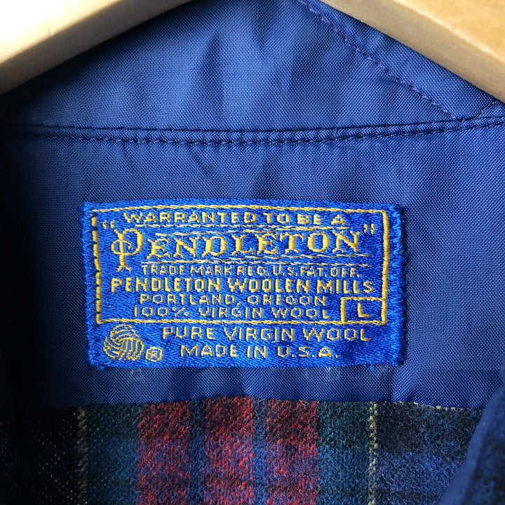 Vintage 70'S Pendleton Check Pattern Wool Shirt Made in USA Men's L wool red type Vintage Second Hand