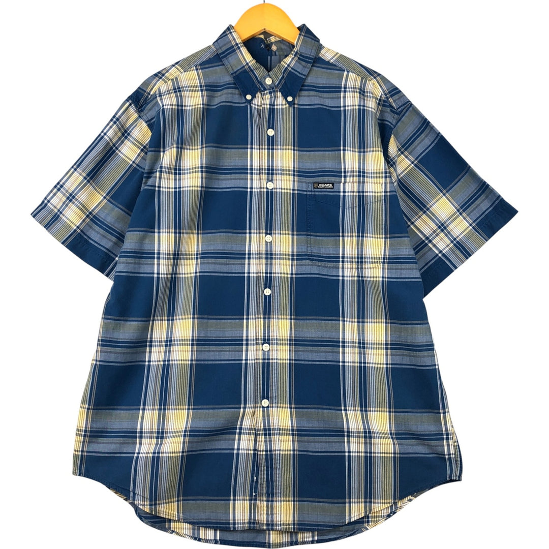 Ralph Lauren CHAPS short sleeve button down check shirt men's size L cotton navy blue type Vintage Second Hand