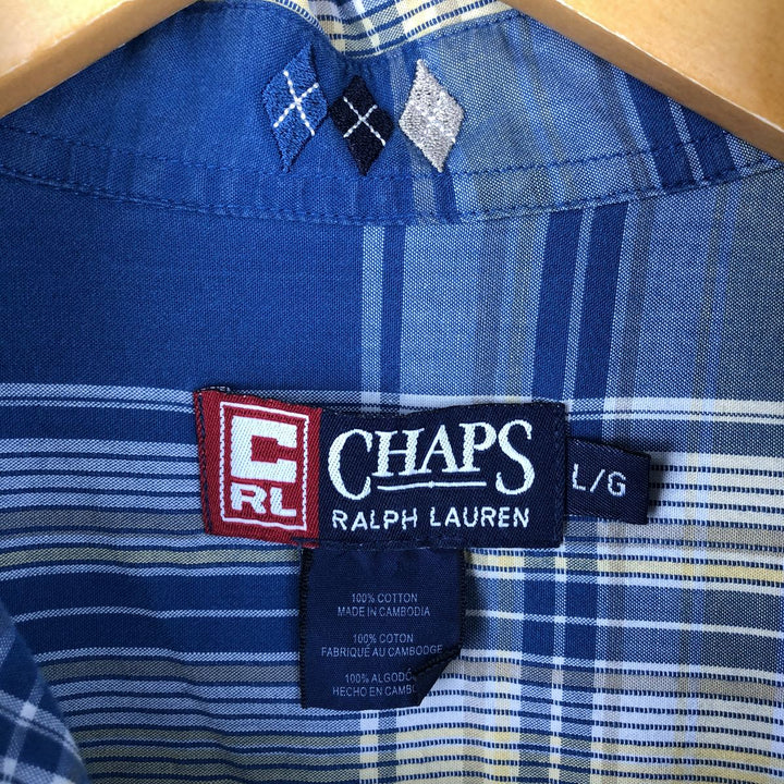 Ralph Lauren CHAPS short sleeve button down check shirt men's size L cotton navy blue type Vintage Second Hand