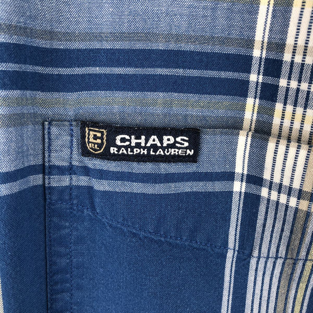 Ralph Lauren CHAPS short sleeve button down check shirt men's size L cotton navy blue type Vintage Second Hand