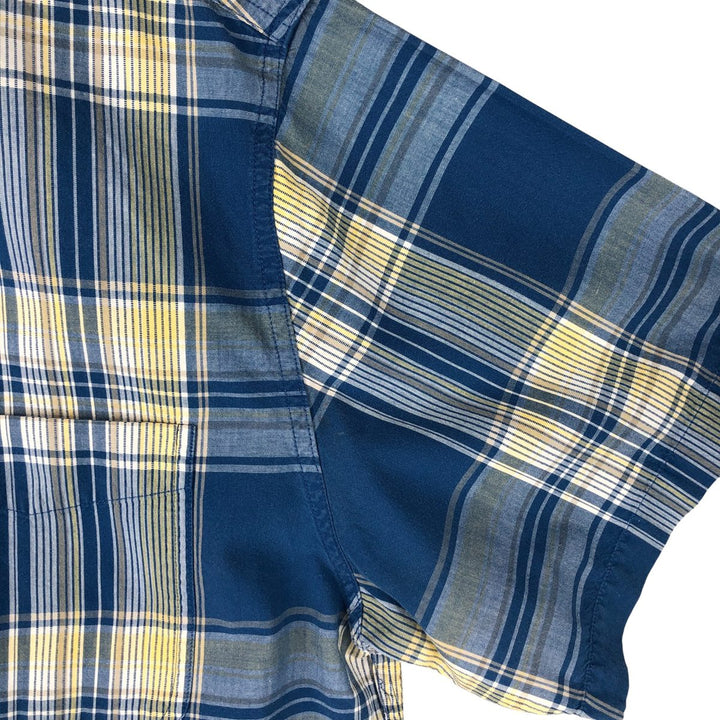 Ralph Lauren CHAPS short sleeve button down check shirt men's size L cotton navy blue type Vintage Second Hand