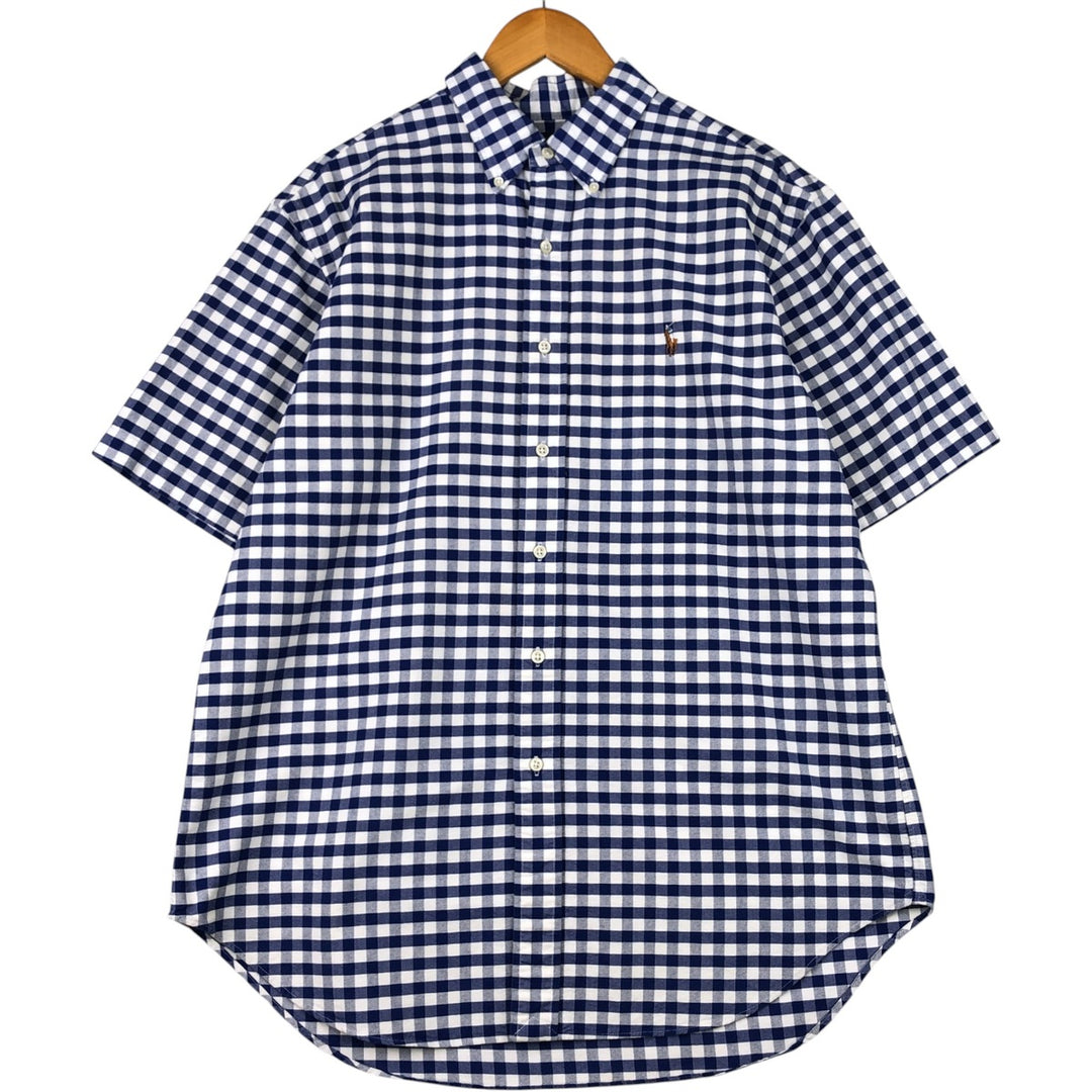 Ralph Lauren Classic Fit Gingham Check Short Sleeve Button Down Check Shirt Men's Size L cotton blue type Vintage Second Hand