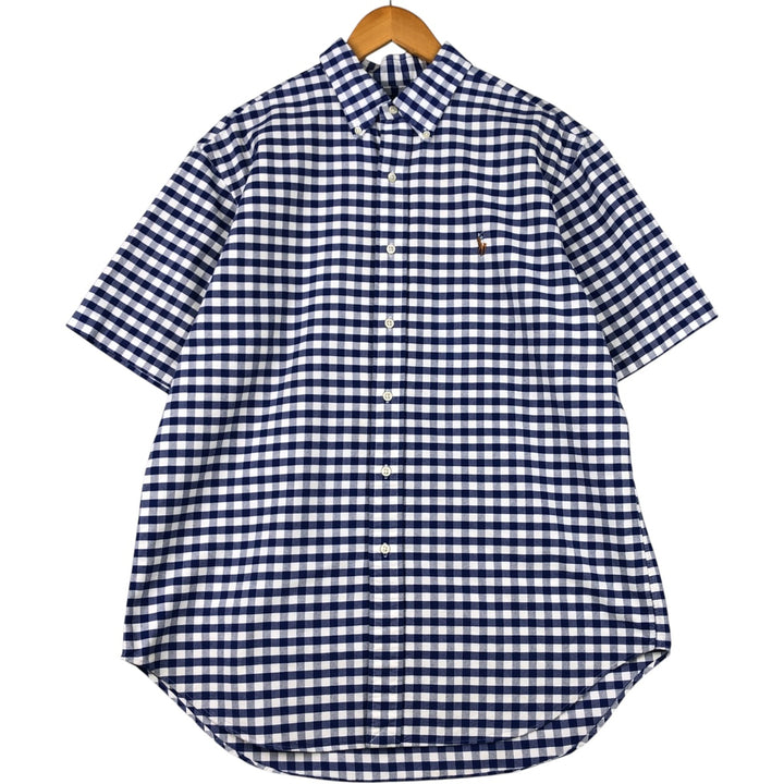Ralph Lauren Classic Fit Gingham Check Short Sleeve Button Down Check Shirt Men's Size L cotton blue type Vintage Second Hand