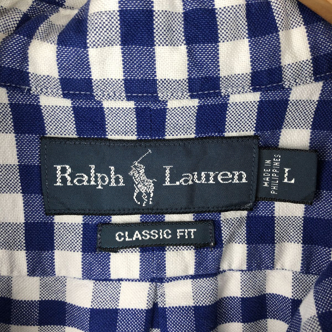 Ralph Lauren Classic Fit Gingham Check Short Sleeve Button Down Check Shirt Men's Size L cotton blue type Vintage Second Hand