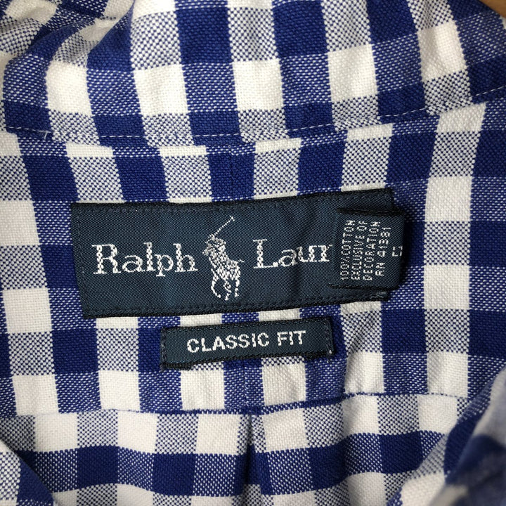 Ralph Lauren Classic Fit Gingham Check Short Sleeve Button Down Check Shirt Men's Size L cotton blue type Vintage Second Hand