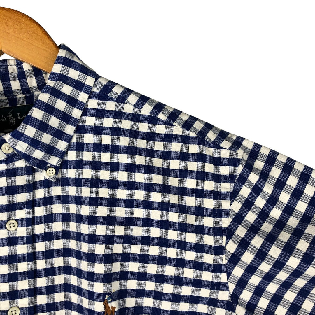 Ralph Lauren Classic Fit Gingham Check Short Sleeve Button Down Check Shirt Men's Size L cotton blue type Vintage Second Hand