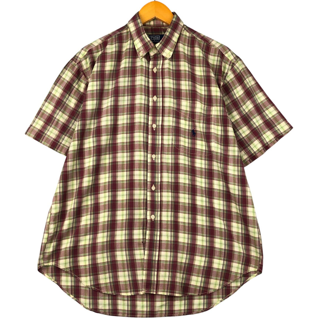 Ralph Lauren POLO by Ralph Lauren short sleeve button down check shirt men's size L cotton red type reddish brown Vintage Second Hand