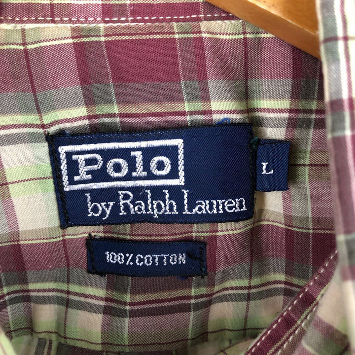 Ralph Lauren POLO by Ralph Lauren short sleeve button down check shirt men's size L cotton red type reddish brown Vintage Second Hand