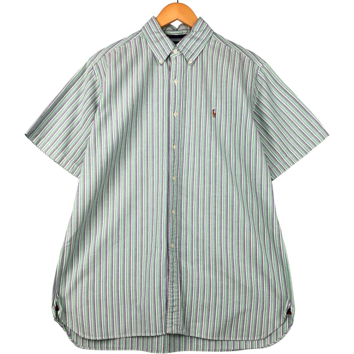 Ralph Lauren Classic Fit Multi Stripe Short Sleeve Button Down Striped Shirt Men's Size L cotton green type yellow green Vintage Second Hand