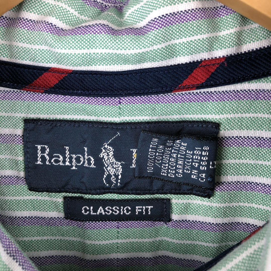 Ralph Lauren Classic Fit Multi Stripe Short Sleeve Button Down Striped Shirt Men's Size L cotton green type yellow green Vintage Second Hand