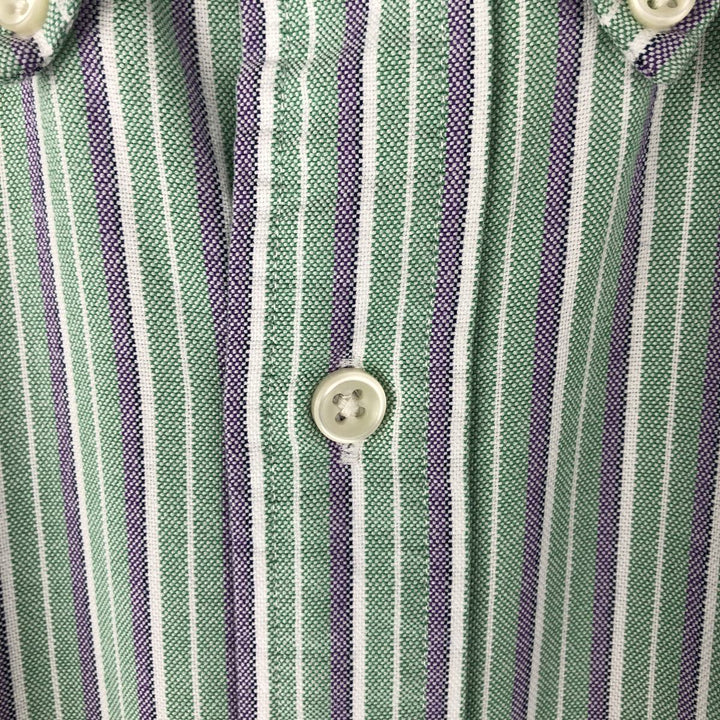 Ralph Lauren Classic Fit Multi Stripe Short Sleeve Button Down Striped Shirt Men's Size L cotton green type yellow green Vintage Second Hand