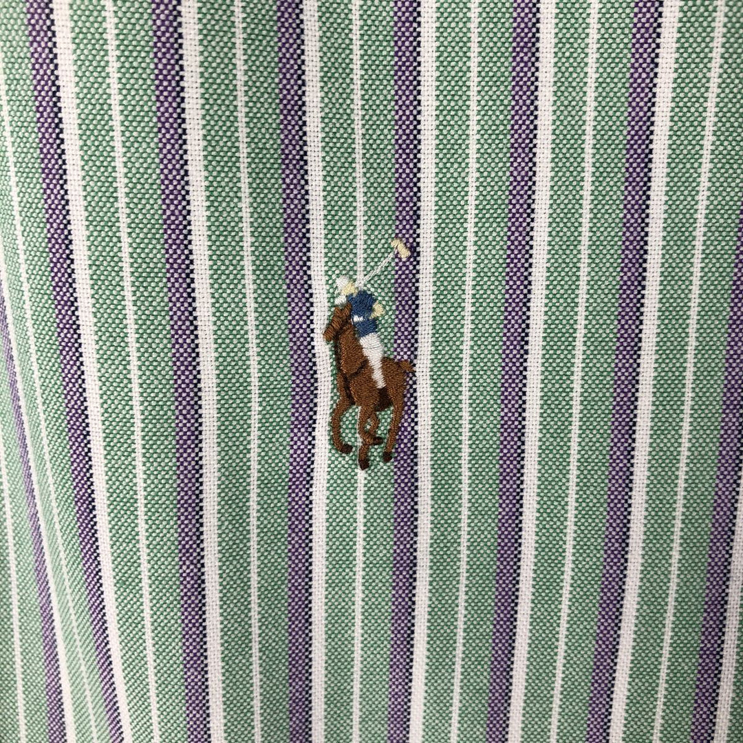 Ralph Lauren Classic Fit Multi Stripe Short Sleeve Button Down Striped Shirt Men's Size L cotton green type yellow green Vintage Second Hand