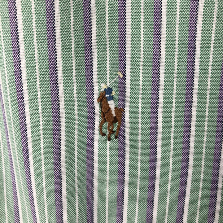 Ralph Lauren Classic Fit Multi Stripe Short Sleeve Button Down Striped Shirt Men's Size L cotton green type yellow green Vintage Second Hand