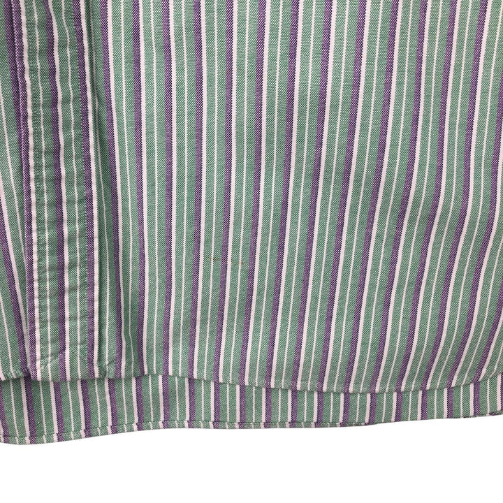 Ralph Lauren Classic Fit Multi Stripe Short Sleeve Button Down Striped Shirt Men's Size L cotton green type yellow green Vintage Second Hand