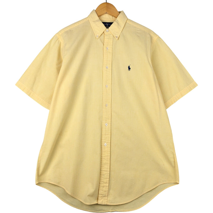 Ralph Lauren Seersucker Short Sleeve Button-Down Check Shirt, Men's Size L cotton yellow type Vintage Second Hand