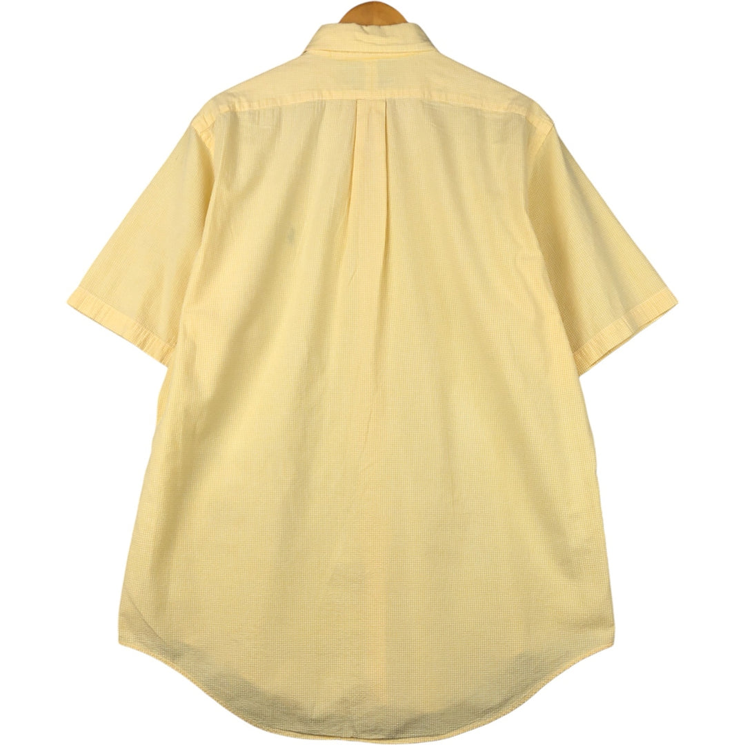 Ralph Lauren Seersucker Short Sleeve Button-Down Check Shirt, Men's Size L cotton yellow type Vintage Second Hand