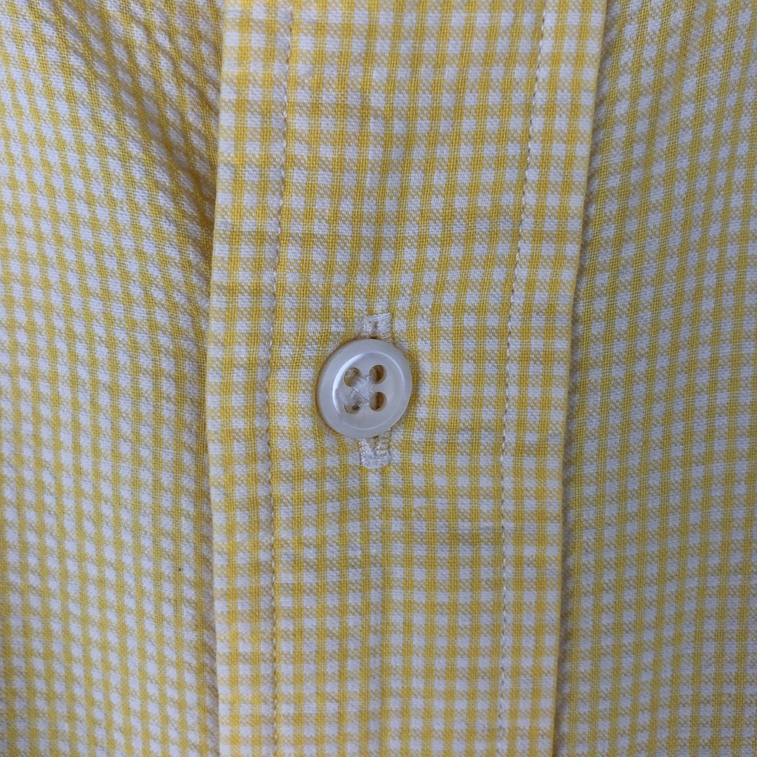 Ralph Lauren Seersucker Short Sleeve Button-Down Check Shirt, Men's Size L cotton yellow type Vintage Second Hand