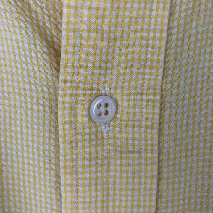 Ralph Lauren Seersucker Short Sleeve Button-Down Check Shirt, Men's Size L cotton yellow type Vintage Second Hand