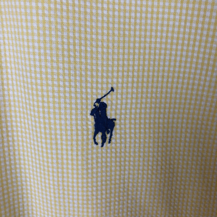 Ralph Lauren Seersucker Short Sleeve Button-Down Check Shirt, Men's Size L cotton yellow type Vintage Second Hand