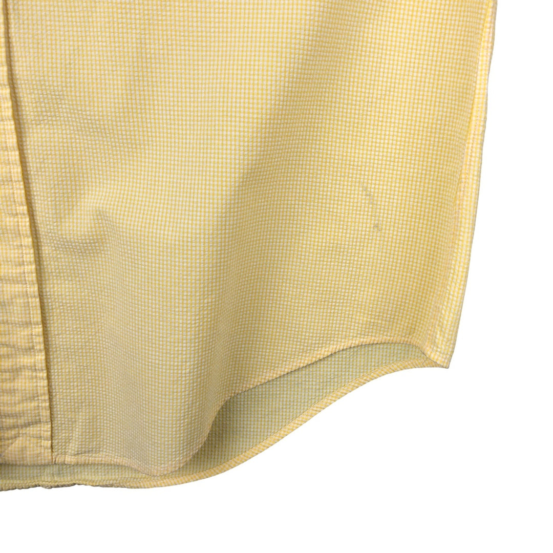 Ralph Lauren Seersucker Short Sleeve Button-Down Check Shirt, Men's Size L cotton yellow type Vintage Second Hand