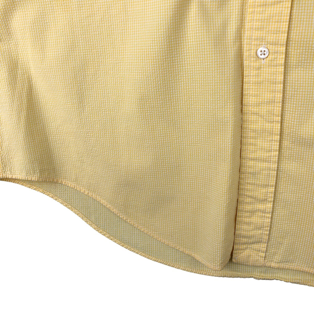 Ralph Lauren Seersucker Short Sleeve Button-Down Check Shirt, Men's Size L cotton yellow type Vintage Second Hand