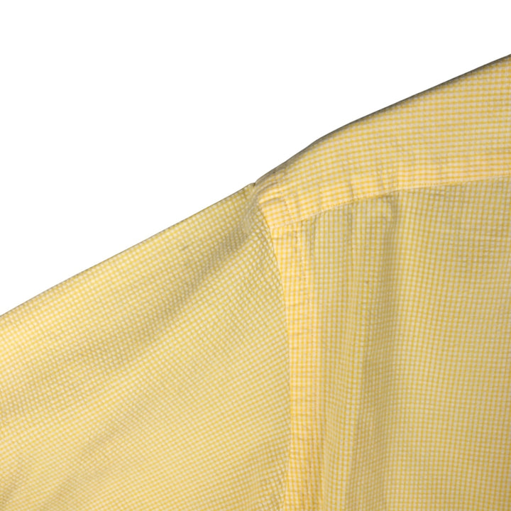 Ralph Lauren Seersucker Short Sleeve Button-Down Check Shirt, Men's Size L cotton yellow type Vintage Second Hand
