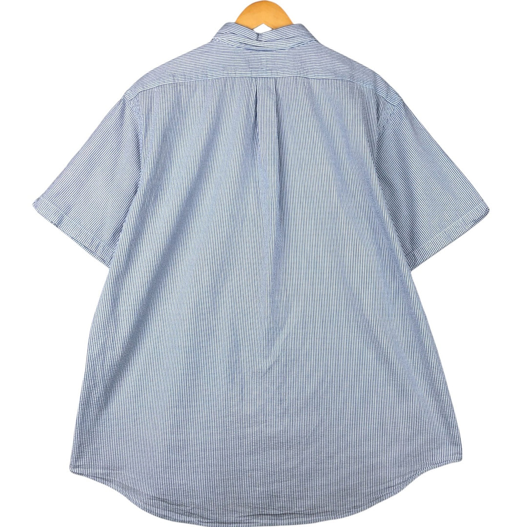 Ralph Lauren Custom Fit Seersucker Short Sleeve Button-Down Striped Shirt, Men's XXL cotton blue type Vintage Second Hand