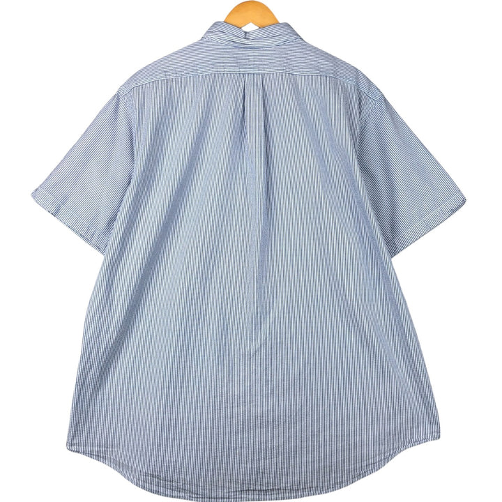 Ralph Lauren Custom Fit Seersucker Short Sleeve Button-Down Striped Shirt, Men's XXL cotton blue type Vintage Second Hand