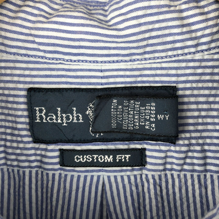 Ralph Lauren Custom Fit Seersucker Short Sleeve Button-Down Striped Shirt, Men's XXL cotton blue type Vintage Second Hand