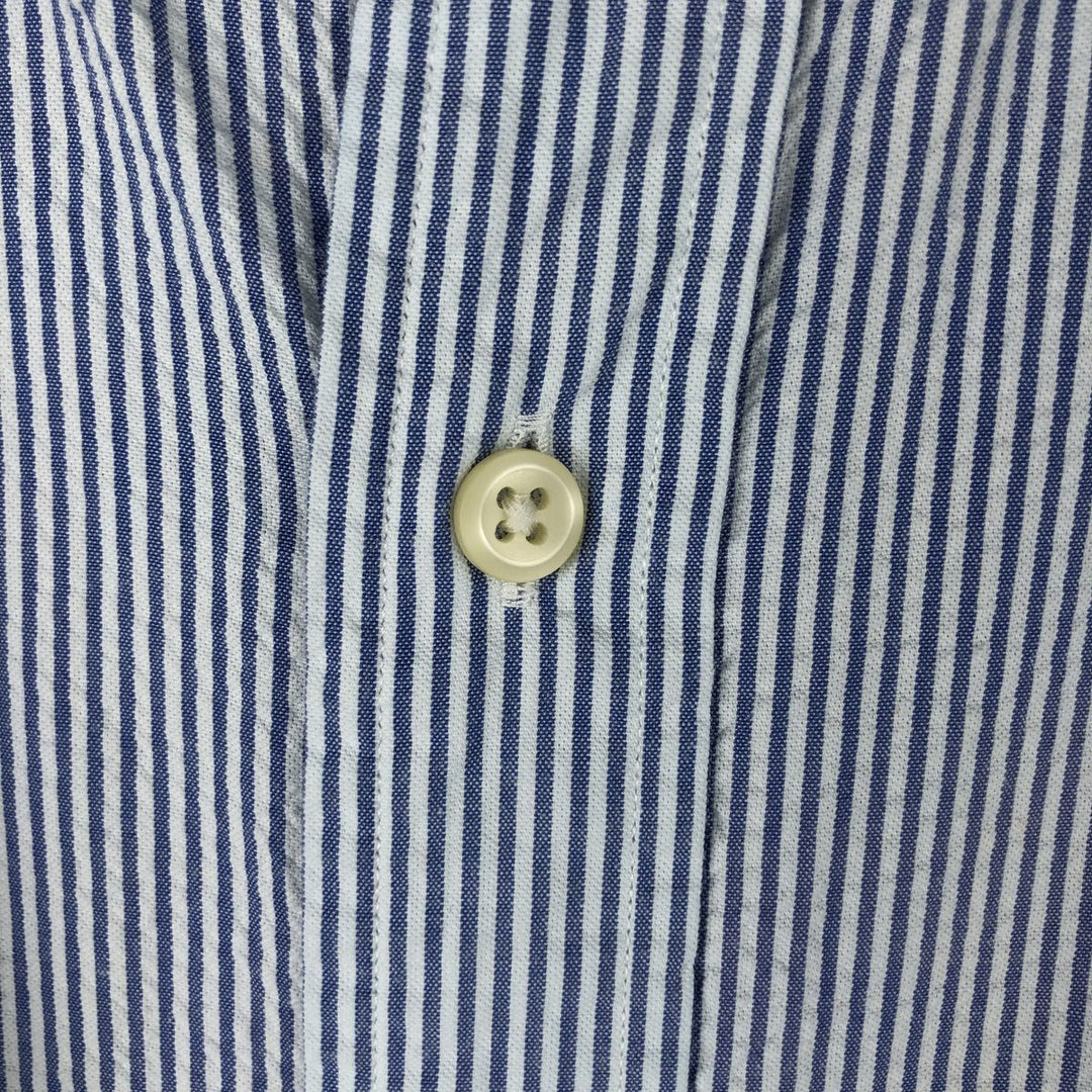 Ralph Lauren Custom Fit Seersucker Short Sleeve Button-Down Striped Shirt, Men's XXL cotton blue type Vintage Second Hand