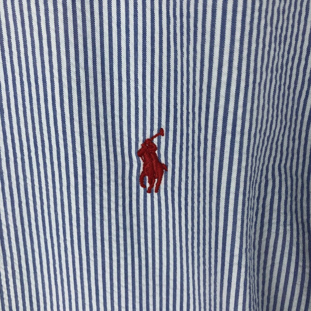 Ralph Lauren Custom Fit Seersucker Short Sleeve Button-Down Striped Shirt, Men's XXL cotton blue type Vintage Second Hand