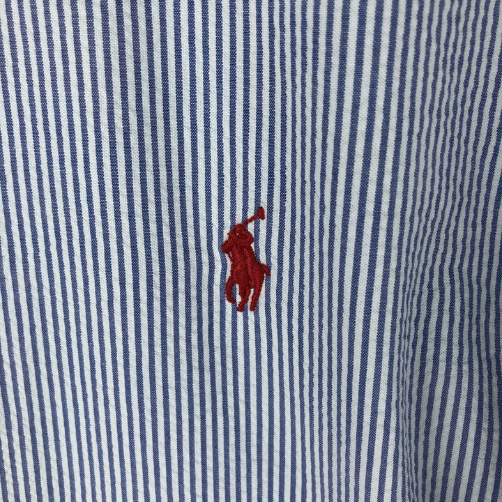 Ralph Lauren Custom Fit Seersucker Short Sleeve Button-Down Striped Shirt, Men's XXL cotton blue type Vintage Second Hand