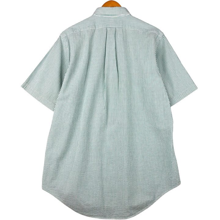 Ralph Lauren Seersucker Short Sleeve Button-Down Striped Shirt, Men's Size L cotton green type Vintage Second Hand