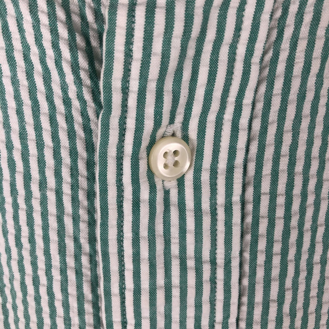 Ralph Lauren Seersucker Short Sleeve Button-Down Striped Shirt, Men's Size L cotton green type Vintage Second Hand