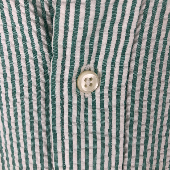 Ralph Lauren Seersucker Short Sleeve Button-Down Striped Shirt, Men's Size L cotton green type Vintage Second Hand