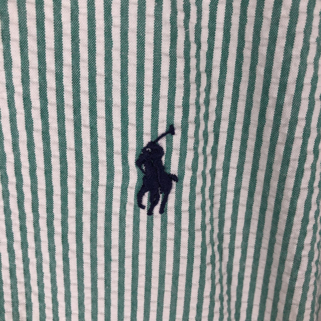 Ralph Lauren Seersucker Short Sleeve Button-Down Striped Shirt, Men's Size L cotton green type Vintage Second Hand