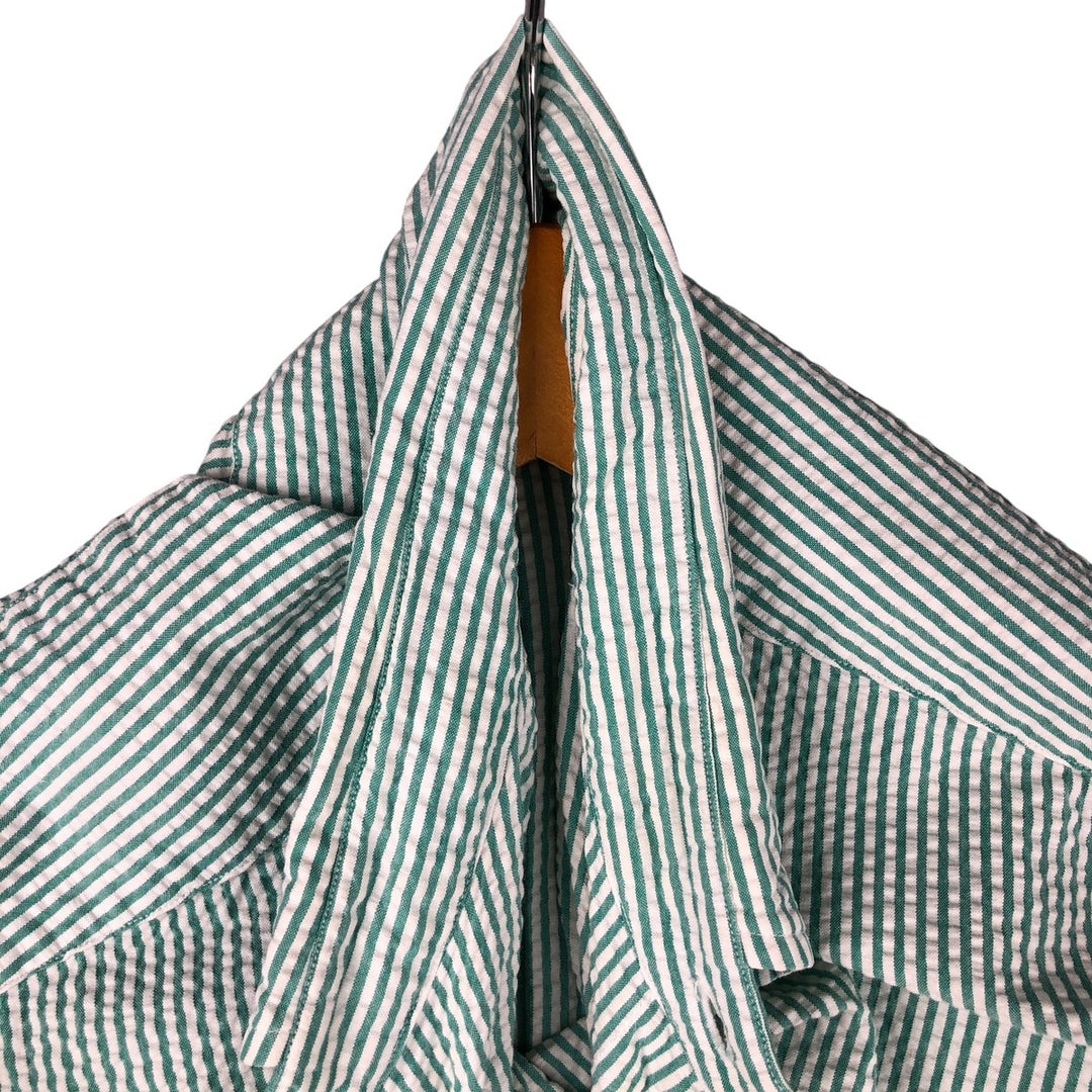 Ralph Lauren Seersucker Short Sleeve Button-Down Striped Shirt, Men's Size L cotton green type Vintage Second Hand