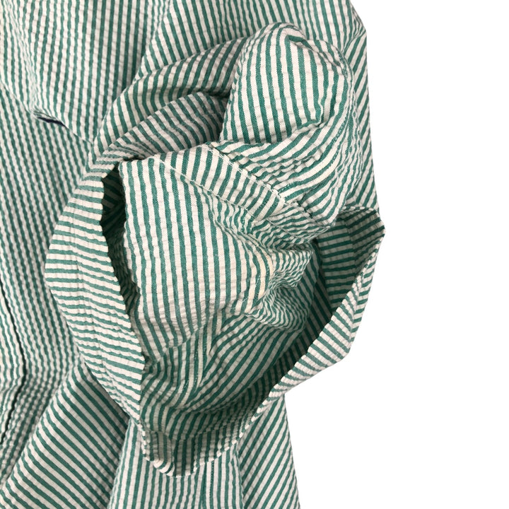 Ralph Lauren Seersucker Short Sleeve Button-Down Striped Shirt, Men's Size L cotton green type Vintage Second Hand