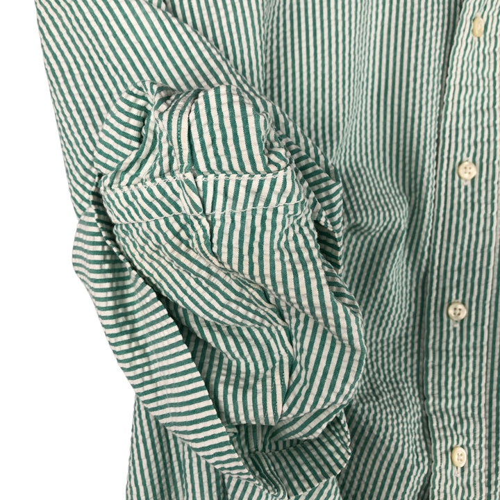 Ralph Lauren Seersucker Short Sleeve Button-Down Striped Shirt, Men's Size L cotton green type Vintage Second Hand