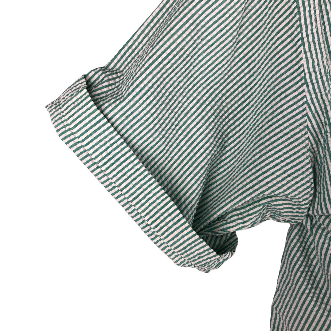 Ralph Lauren Seersucker Short Sleeve Button-Down Striped Shirt, Men's Size L cotton green type Vintage Second Hand