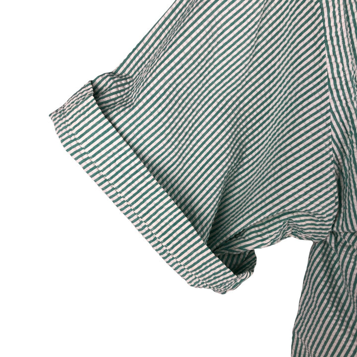 Ralph Lauren Seersucker Short Sleeve Button-Down Striped Shirt, Men's Size L cotton green type Vintage Second Hand