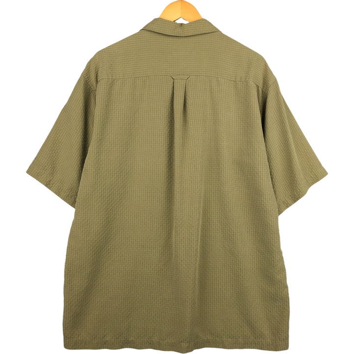 Columbia Check Pattern Short Sleeve Open Collar Polyester Box Shirt, Men's XL Polynosic Khaki type Vintage Second Hand