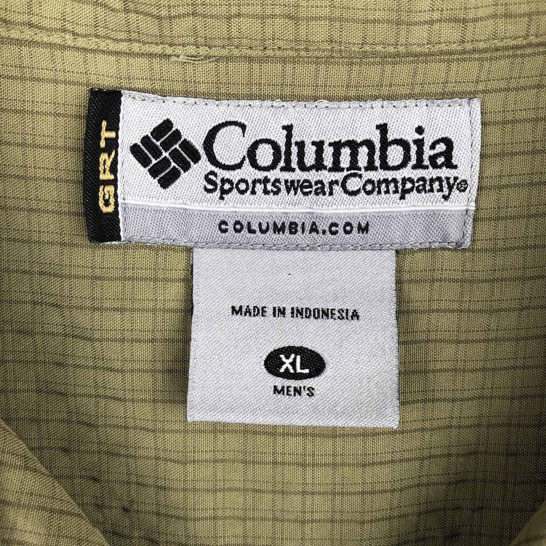 Columbia Check Pattern Short Sleeve Open Collar Polyester Box Shirt, Men's XL Polynosic Khaki type Vintage Second Hand