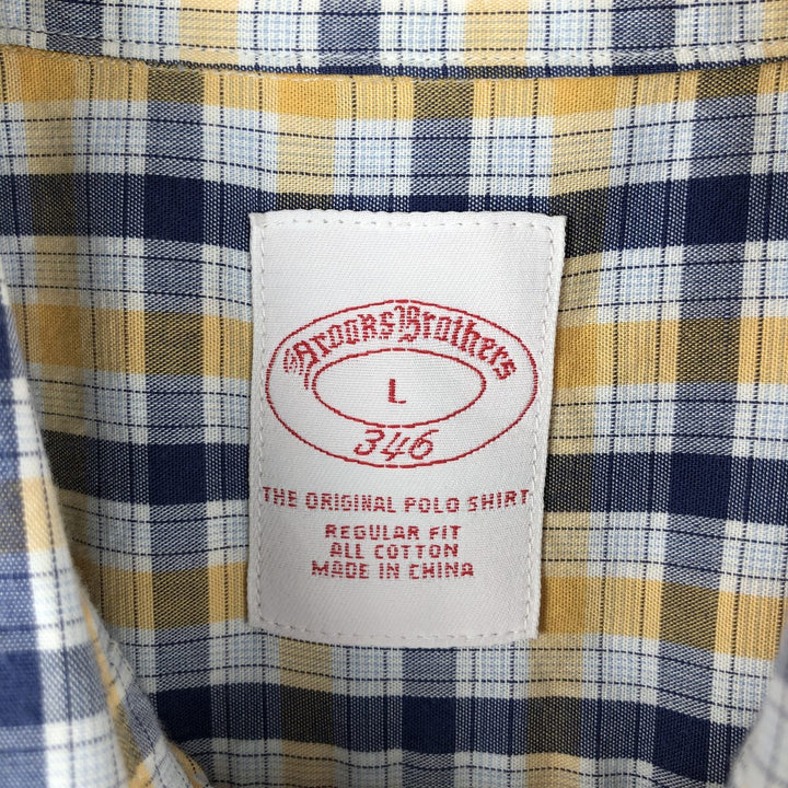 Brooks Brothers 346 short sleeve button down check shirt, men's size L cotton yellow type Vintage Second Hand