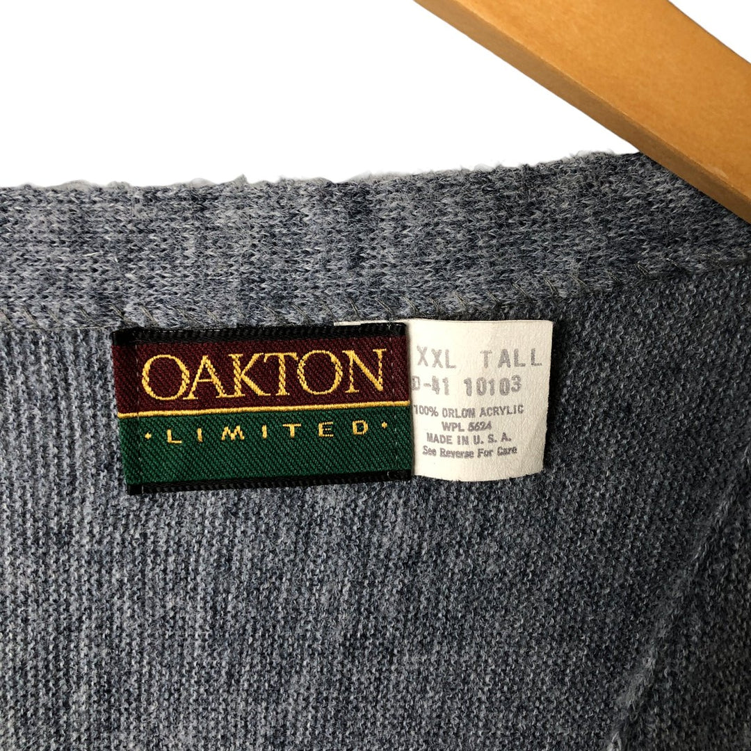 Vintage 80s-90'S OAKTON LIMITED acrylic knit cardigan, made in the USA, men's size XXL acrylic gray type Vintage Second Hand