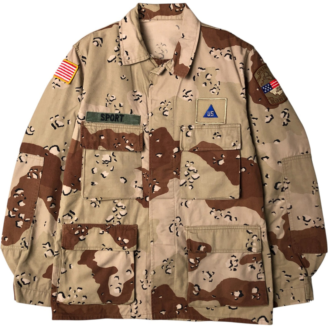 Vintage US Military Camouflage Pattern 6C Dessert Chocolate Chip Camo Stars and Stripes BDU Military Jacket, Men's Size Medium Nylon Beige type Vintage Second Hand