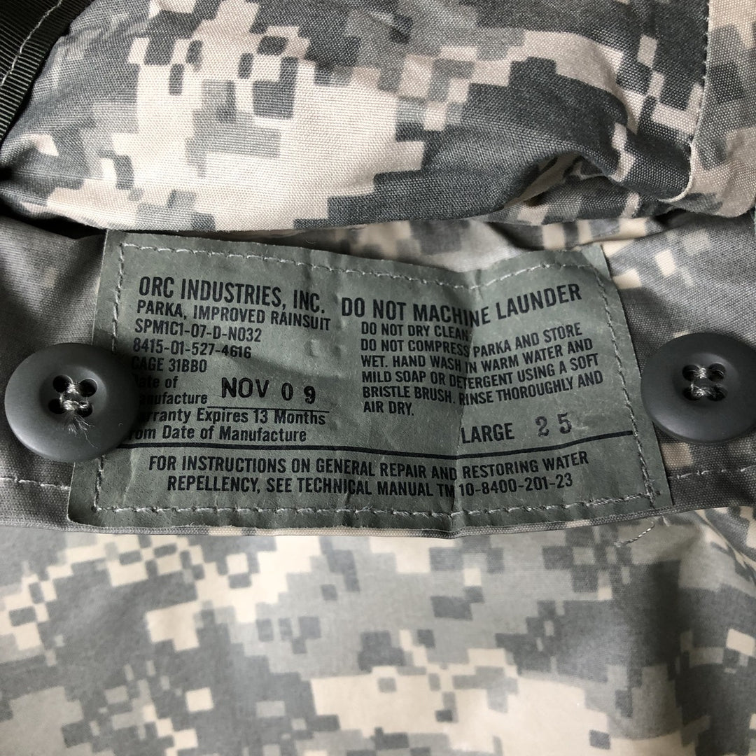 Authentic 2000'S US Military Camouflage Pattern ACU Digital Camo Military Rain Parka, Made in USA, Large, Men's Size L unclear Khaki type Vintage Second Hand
